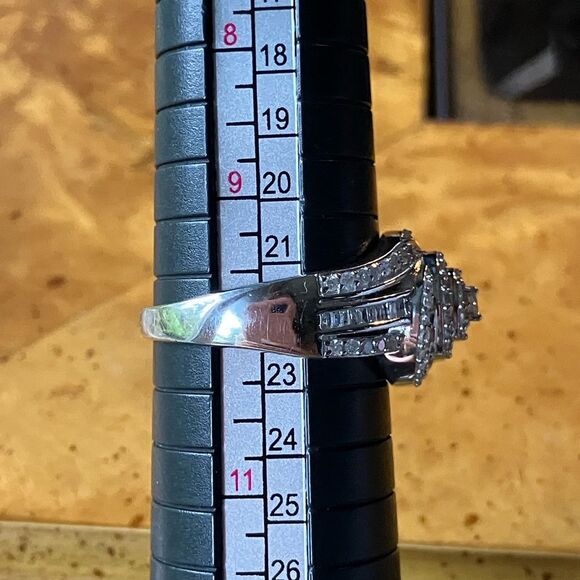 Natural White Diamond Sterling Silver Ring Size 10 - Picture 8 of 9